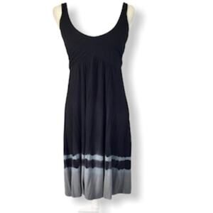 Black gray dip-dye sundress, scoop neck open back stretch knit dress, runs big